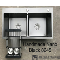 CHẬU CHÉN 2 HỘC NANO ĐEN INOX 304 HI-C02IN