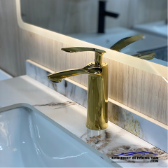 VÒI RỬA LAVABO NÓNG LẠNH MẠ VÀNG -5202V
