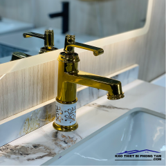VÒI RỬA LAVABO NÓNG LẠNH MẠ VÀNG CAO CẤP -5216