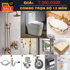 TRỌN BỘ COMBO 12 MÓN NHÀ TẮM ĐỒNG THAU CB24