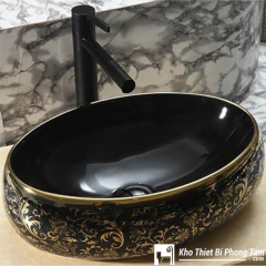 Lavabo Ovan Hoa Văn Đen HI-LA05Đ