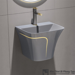 Lavabo liền khối màu xám viền vàng LA-16