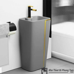 LAVABO CHÂN ĐỨNG LIỀN KHỐI XÁM VIỀN VÀNG HI-LA39