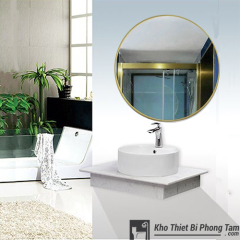 BÀN ĐÁ 1 TẦNG GƯƠNG TRÒN KHUNG THÉP VIỀN TRẮNG CAO CẤP HI-BĐ28