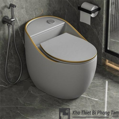 Bồn Cầu Trứng Xám Viền Vàng BC-555