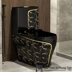 Bồn Cầu Đen Hoa Văn Vân Vàng BC-9228
