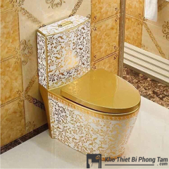 Bồn Cầu Hoa Văn Vàng BC-6C879