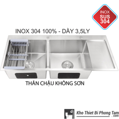 Chậu Rửa Chén 2 Hộc 1 Cánh Không Sơn Inox 304 100% HI - C36IN