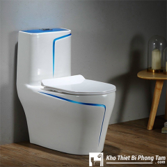 Bồn Cầu 1 Khối Trắng Viền Xanh BC-1C109