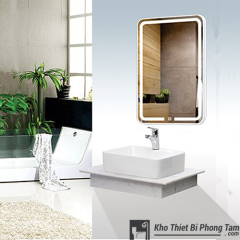 BÀN ĐÁ 1 TẦNG GƯƠNG LED ĐỨNG CẢM ỨNG VIỀN TRẮNG CAO CẤP HI-BĐ24
