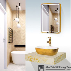 BÀN ĐÁ 1 TẦNG GƯƠNG LED CẢM ỨNG ĐỨNG VIỀN TRẮNG CAO CẤP HI-BĐ20