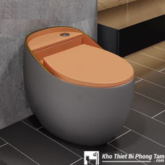 Bồn Cầu Trứng Xám Nắp Nâu BC-888