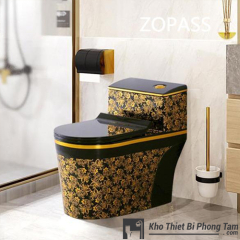 Bồn Cầu Hoa Văn Đen -3C838