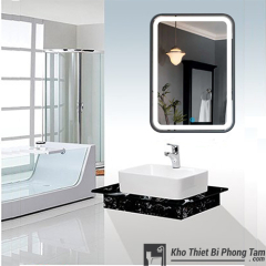 BÀN ĐÁ 1 TẦNG GƯƠNG LED ĐỨNG CẢM ỨNG VIỀN ĐEN CAO CẤP HI-BĐ26