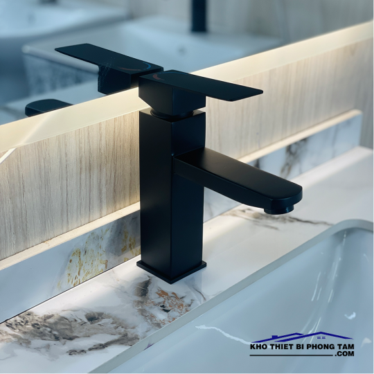 VÒI RỬA LAVABO NÓNG LẠNH ĐEN ĐỒNG THAU CAO CẤP -5215Đ(20CM)