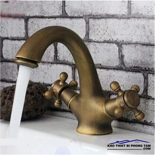 VÒI RỬA LAVABO NÓNG LẠNH GIẢ CỔ CAO CẤP -5213C(20CM)