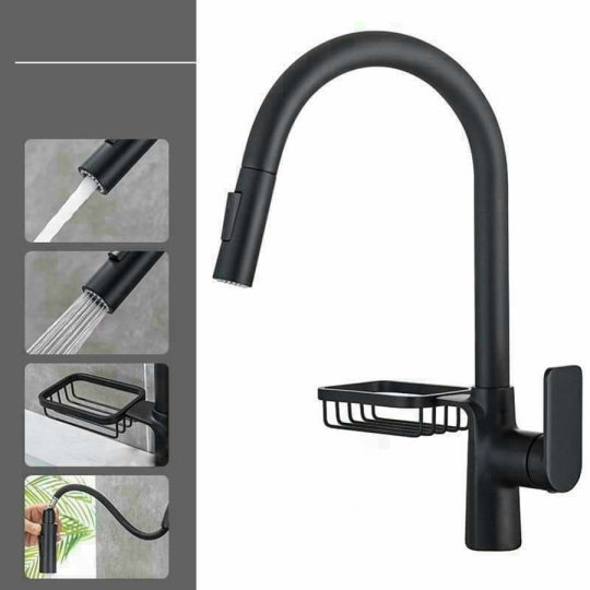 VÒI RỬA CHÉN NÓNG LẠNH DÂY RÚT INOX 304 SƠN TĨNH ĐIỆN ĐEN HI-6341