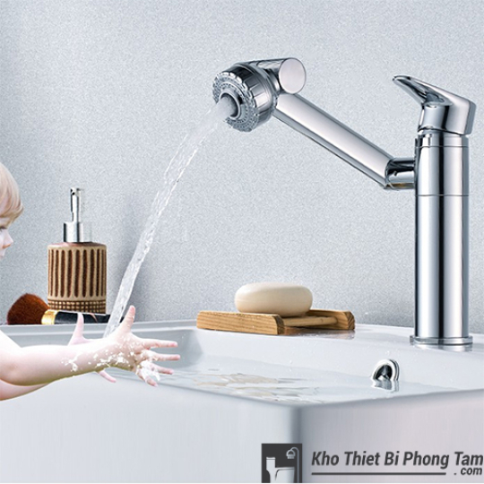 Vòi Lavabo Nóng Lạnh Cổ Xoay 720 Độ Đa Chiều Bóng -263