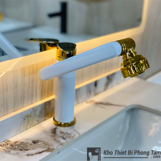 Vòi Lavabo Nóng Lạnh Cổ Xoay 720 Độ Đa Chiều Trắng -265