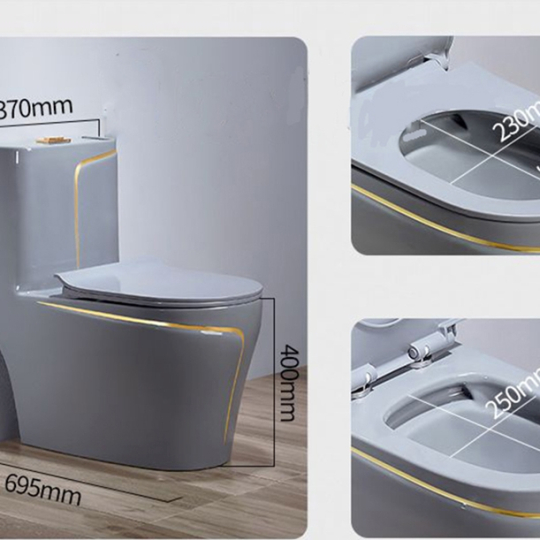 Bồn cầu 1 khối màu xám viền vàng CD-106