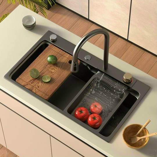 CHẬU CHÉN NANO ĐEN KÈM VÒI CAO CẤP HI-C32NN