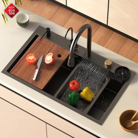 CHẬU CHÉN NANO ĐEN KÈM VÒI CAO CẤP HI-C32NN