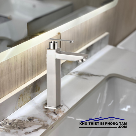 VÒI RỬA LAVABO VUÔNG LẠNH INOX 304 -2615B