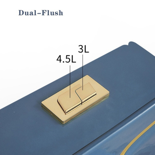 (NEW)Bồn Cầu 1 Khối Xám Xanh Viền Vàng BC-9224