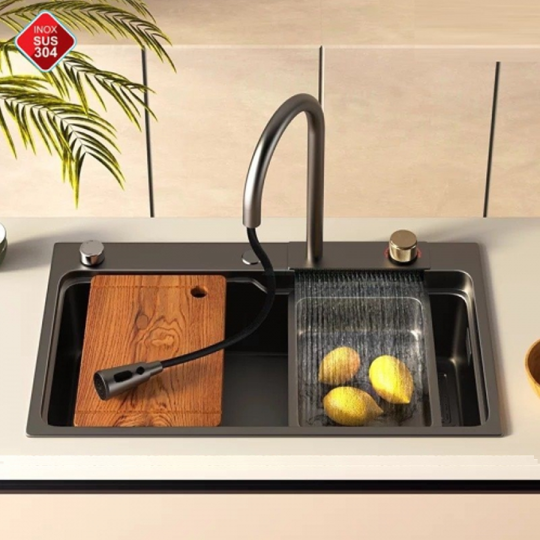 CHẬU CHÉN NANO ĐEN KÈM VÒI CAO CẤP HI-C32NN