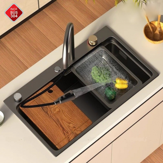 CHẬU CHÉN NANO ĐEN KÈM VÒI CAO CẤP HI-C32NN