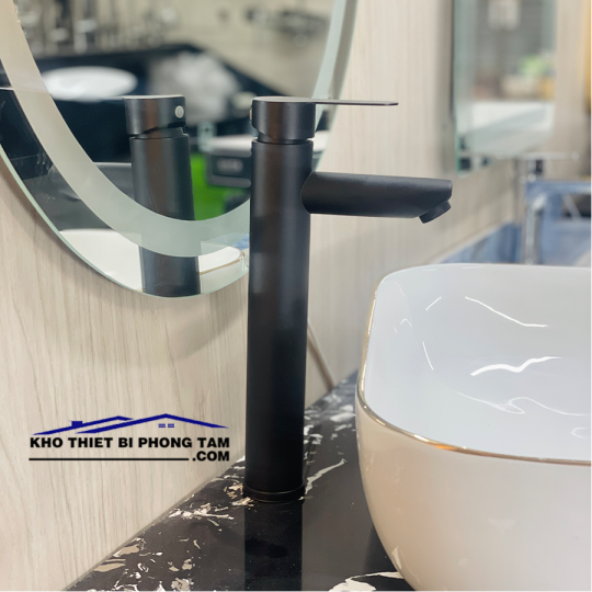 VÒI RỬA LAVABO NÓNG LẠNH ĐEN ĐỒNG THAU SƠN TĨNH ĐIỆN CAO CẤP -5221Đ(30CM)