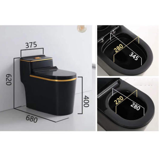 (NEW)Bồn Cầu Lùn Nắp Mỏng Đen Viền Vàng CD-6C876