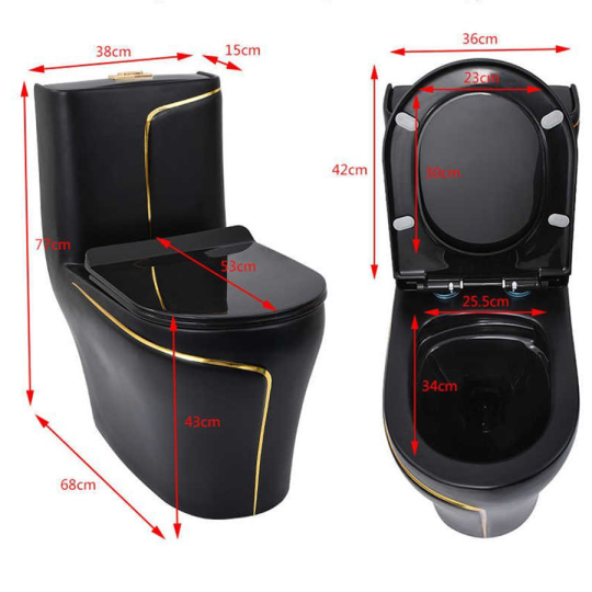 Bồn cầu 1 khối màu đen viền vàng CD-103