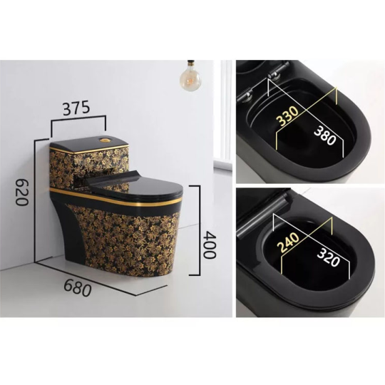 Bồn Cầu Hoa Văn Đen -3C838