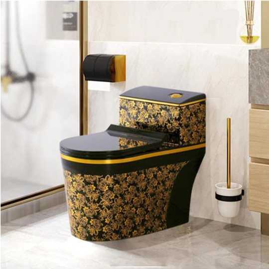 Bồn Cầu Hoa Văn Đen -3C838