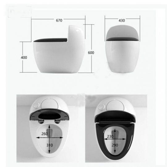 (NEW)Bồn Cầu Trứng 1 Khối Trắng Nắp Đen BC-9219