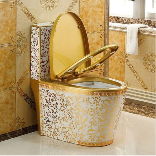 Bồn Cầu Hoa Văn Vàng BC-6C879