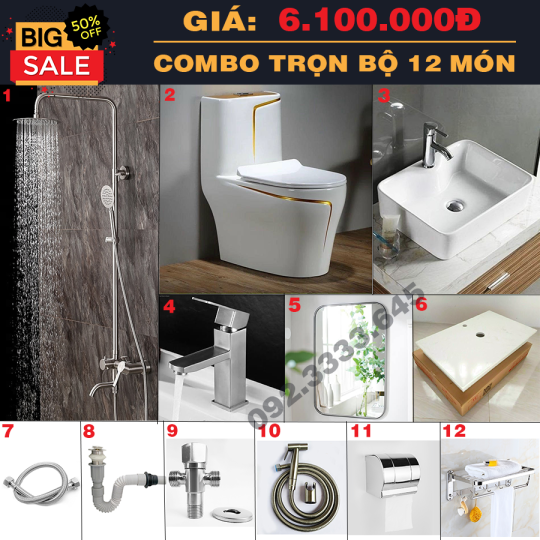 COMBO THIẾT BỊ PHÒNG TẮM TRỌN BỘ 12 MÓN CAO CẤP HI-CB2