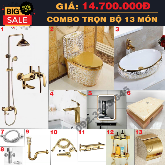 COMBO THIẾT BỊ PHÒNG TẮM TRỌN BỘ 13 MÓN CAO CẤP HI-CB16