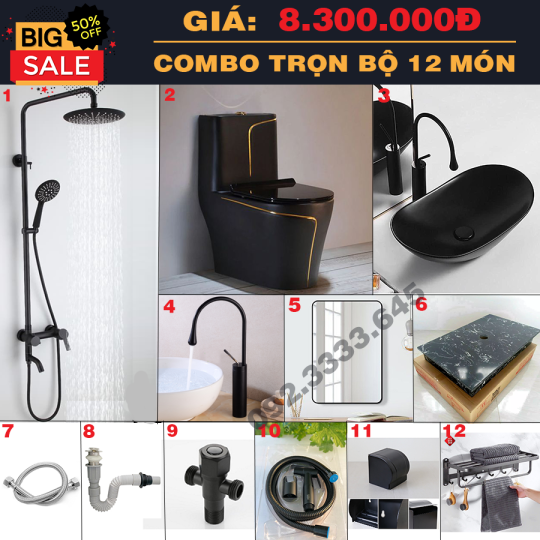 COMBO THIẾT BỊ PHÒNG TẮM TRỌN BỘ 12 MÓN CAO CẤP HI-CB3