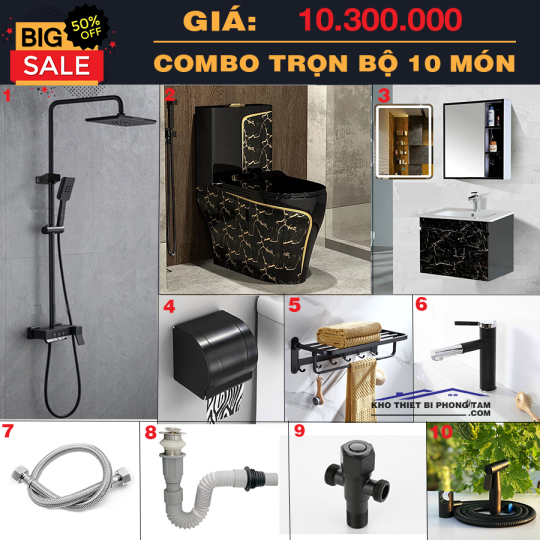 TRỌN BỘ COMBO 10 MÓN NHÀ TẮM ĐEN CB22