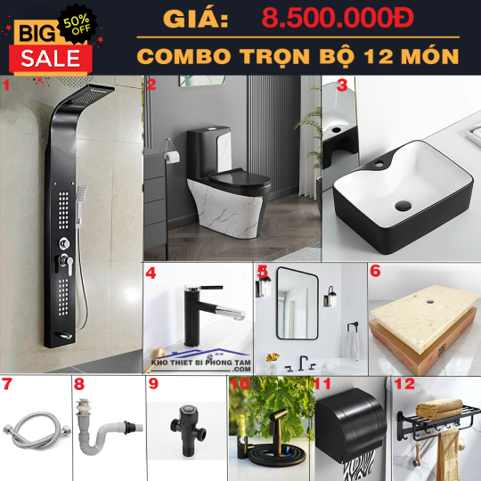 TRỌN BỘ COMBO 12 MÓN NHÀ TẮM NÓNG LẠNH ĐEN CB25