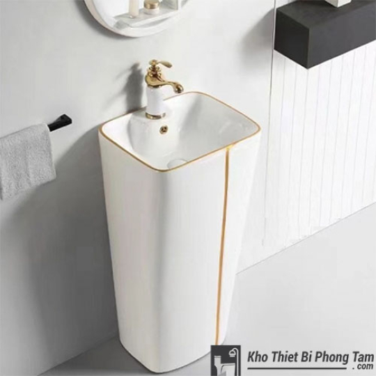 LAVABO CHÂN ĐỨNG LIỀN KHỐI TRẮNG VIỀN VÀNG HI-LA38