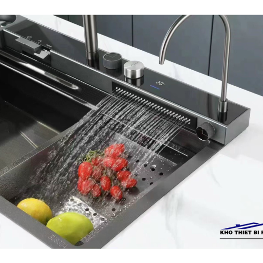 Chậu Rửa Chén Bát Thác Nước Inox Nano Đen