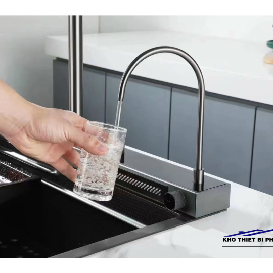 Chậu Rửa Chén Bát Thác Nước Inox Nano Đen