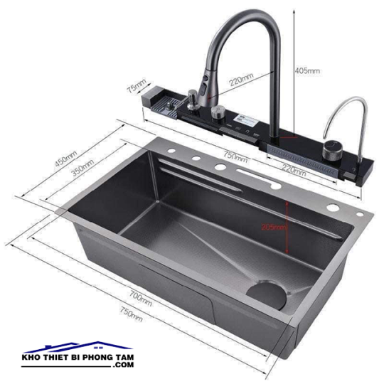 Chậu Rửa Chén Bát Thác Nước Inox Nano Đen
