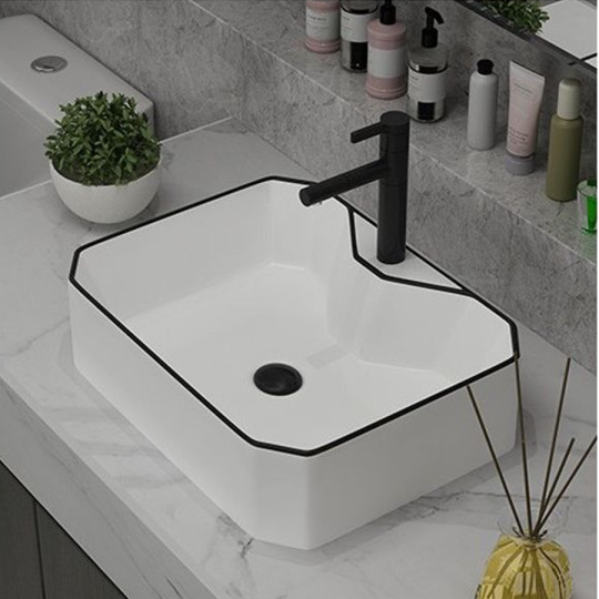 (NEW)Lavabo Đặt Bàn Trắng Viền Đen HI-LA20