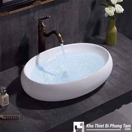 Lavabo Đặt Bàn Ovan Trắng HI-LA05T