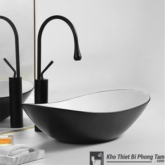 Chậu lavabo đặt bàn đen trắng LA-03ĐT