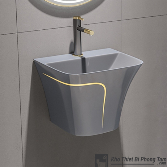 Lavabo liền khối màu xám viền vàng LA-16